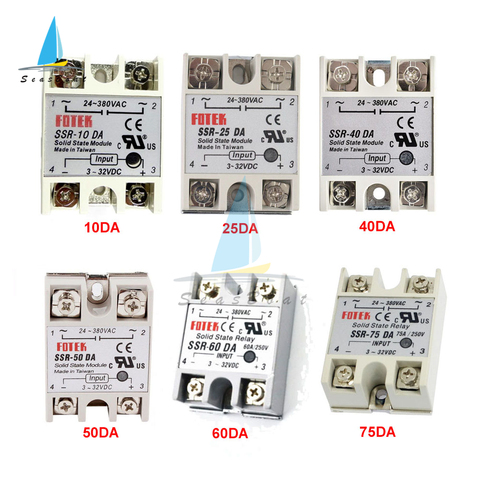 SSR -10DA/25DA/40DA/50DA/60DA/75DA/100DA DC Control AC SSR White Shell Single Phase Solid State Relay Without Plastic Cover ► Photo 1/6