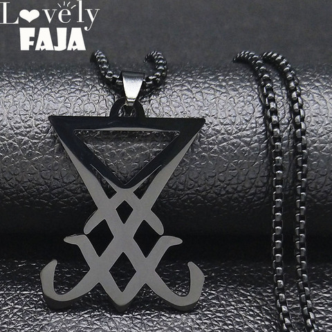 Sigil Church of Satan Stainless Steel Statement Necklace  Seal of Lucifer LaVey Hidden Devil Long Necklace Jewelry S641S03 ► Photo 1/6