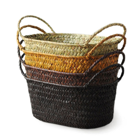 New Handmade DIY Straw Flower Pot Basket Fruit Sundries Organizer Rattan Plant Box ► Photo 1/6