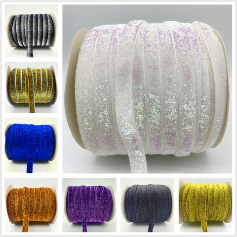 3yards/Lot 15mm Elastic Band Glitter Velvet Ribbon Handmade Wedding Party Decoration For Gift Wrapping DIY Hair Sewing Fabric ► Photo 1/6