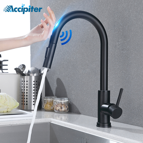 Pull Out Black Sensor Kitchen Faucets Stainless Steel Smart Induction Mixed Tap Touch Control Sink Tap Torneira De Cozinha ► Photo 1/6