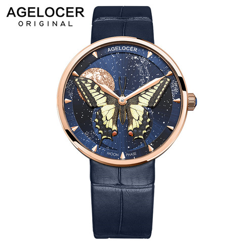 AGELOCER Real Moonphase Watch Women Swiss Luxury Top Brand Butterfly Ladies Wrist Watches Bracelet Girl Clock Relogio Feminino ► Photo 1/2