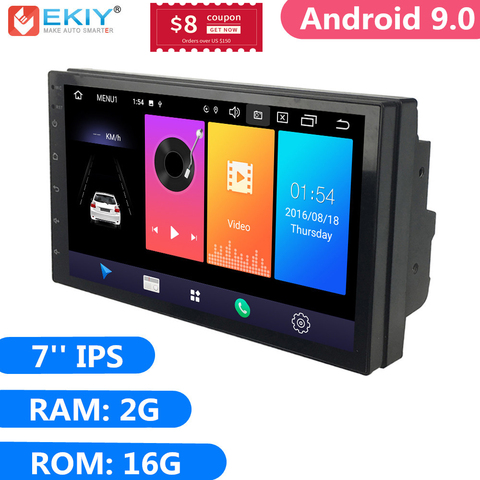 EKIY 7'' IPS 2G 16G Android 9.0 2 Din Universal GPS Navigation Autoradio Car Multimedia Player BT 4G Wifi OBD Stereo Radio Video ► Photo 1/6