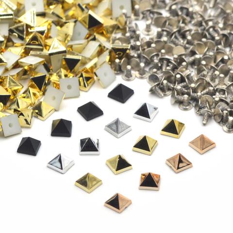 KALASO 100Sets Silver Black Rosegold Gold Plated Acrylic Pyramid Square Punk Studs Rivets Spikes for Shoes Bag Garment Decor 6mm ► Photo 1/6