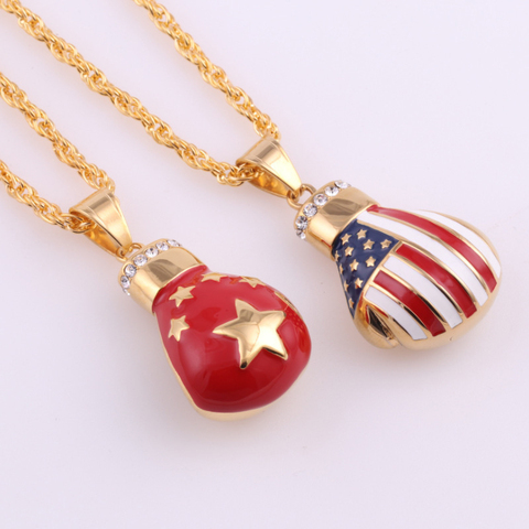 Boxing Gloves Rhinestones Necklace Fashion Hip Hop Flag Pendant Necklace for Men Link Chain Jewelry ► Photo 1/5