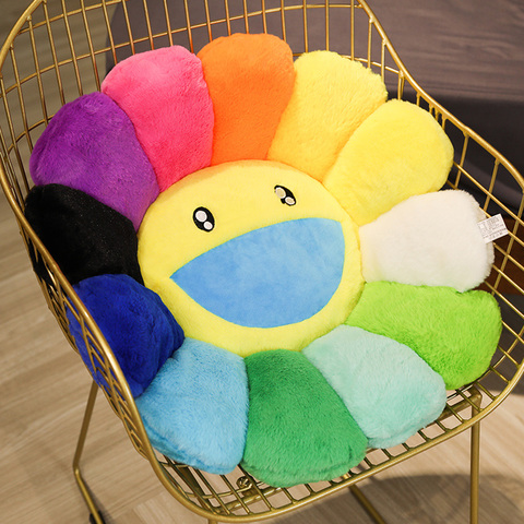 Rainbow Sunflower Seat Pillow Soft Long Plush Japan Lucky Smile face Flower Car Chair Cushion Swag Sleeping Floor Mat for Kids ► Photo 1/6