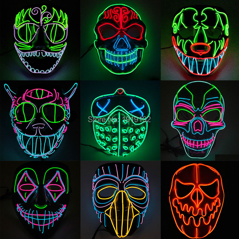 LED Halloween Mask Luminous Glow In The Dark Mascaras Halloween Party  Costume