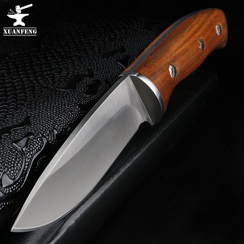 XUAN FENG Fixed Blade Knife Camping Hunting Survival Knife 5Cr13Mov Steel Blade Wood Handle Rescue Tool ► Photo 1/6