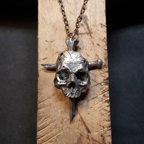 EYHIMD Broken Damaged Face Stainless Steel Skull Cross Pendant Necklace Fashion Biker Rock Punk Jewelry ► Photo 1/1