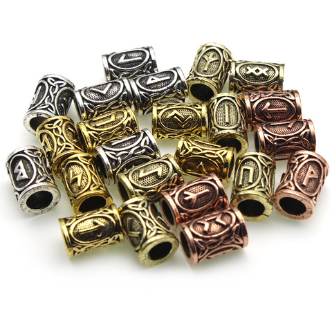 24pcs/lot Runes Metal Large Hole Beads Viking Jewelry Bead For Hair Beard Braided Charms Bracelet Making Jewelry Craft Supplies ► Photo 1/4