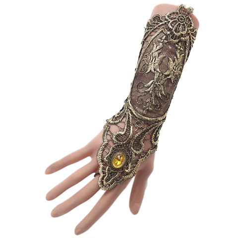 Gothic Steampunk Lace Cuff  Fingerless Glove Arm Warmer Bracelet Black Gold ► Photo 1/6