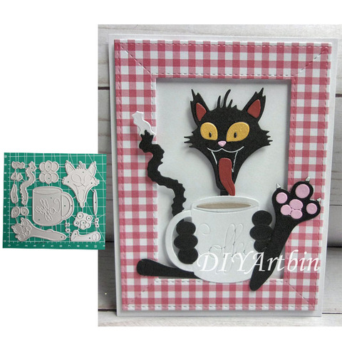 2022 Christmas Cat Coffee Plus Size Stencil Cutting Dies For Dies Scrapbooking Craft Supplies Crafts Scrapbooking & Paper Crafts ► Photo 1/5