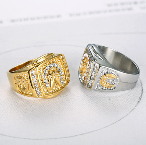 Fashion Hip Hop Style Zircon Inlaid Gold Horse Ring for Men Rock Prom Jewelry ► Photo 1/6