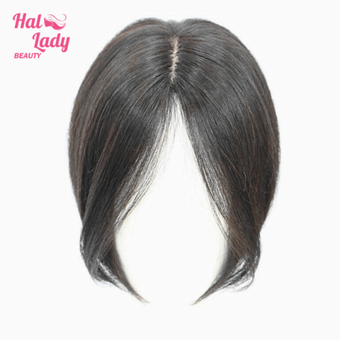 Halo Lady Beauty Clip In Human Hair Bangs Mid part Fringe Hair Pieces Brazilian Straight Remy Hair Toupees Toppers For Hair Loss ► Photo 1/6