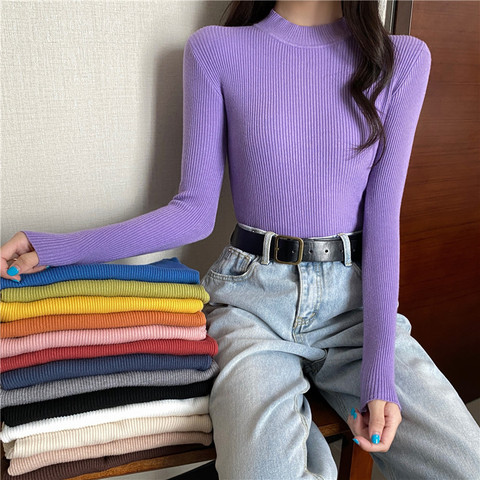 Women Knitted Half Turtleneck Full Sleeve Basic Sweaters Pullovers Female Soft Sweater Top for Female Autumn Winter Real Photos ► Photo 1/6