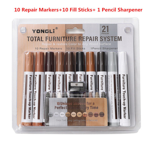 21Pcs Furniture Touch Up Kit Markers & Filler Sticks Wood Scratches Restore Kit Scratch Patch Paint Pen Wood Composite Repair ► Photo 1/6