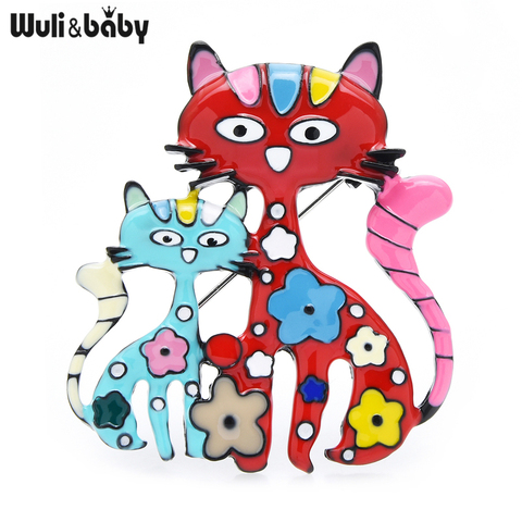 Wuli&baby Couple Two Flower Enamel Cat Brooch Pins New Fashion Badge For Women Jewelry Gift 2022 New Year ► Photo 1/4