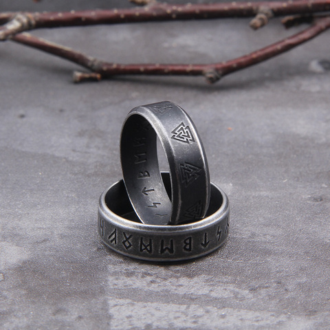 316L Stainless steel Odin Norse Viking Amulet Rune Fashion Style MEN and women fashion words RETRO Rings Jewelry with wooden box ► Photo 1/6