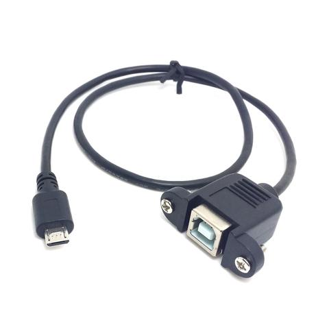 90 Degree Left Angled Micro-USB 5pin Micro USB 2.0 Male to USB2.0 B Type Female Connector Cable With Panel Mount Hole cable 0.3m ► Photo 1/2