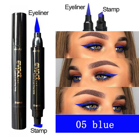 2 In1 Liquid Glitter Eyeliner Stamp Thin  Seal Makeup Black Red Green Eye Liner Pencil 7 Color Blue Brown Smoky Eyes ► Photo 1/6