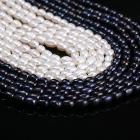 Natural Freshwater Cultured Pearls Beads Rice Shape 100% Natural Pearls for Jewelry Making DIY Strand 14 Inches Size 3-4mm ► Photo 1/5