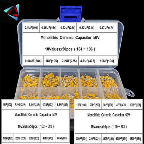 1500pcs 30Valuesx50 10pF~10uF (100~106) Multilayer/Monolithic Ceramic Capacitors Assorted kit with 3 storage box ► Photo 1/4