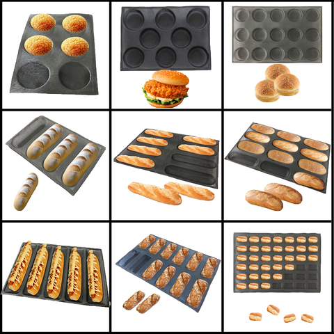Meibum Round Bread Baguette Eclair Hamburger Baking Mold Long Loaf Cookie Bun Glass Fiber Silicone Mould Non Stick Bake Tray ► Photo 1/6