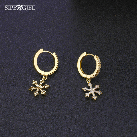 fashion cute Snowflower Christmas Earrings Pave Cubic Zirconia Gold hoops Earrings For Women Jewelry Gift 2022 ► Photo 1/6