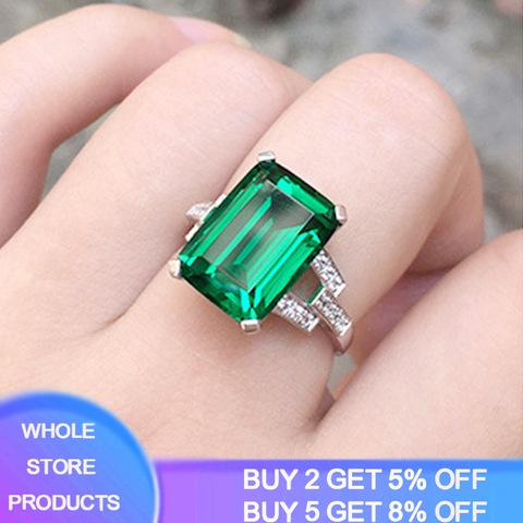 YANHUI Silver 925 Jewelry Created Emerald Ring Green Gemstone Silver 925 Women's Trendy Rings Party Engagement Ring Fine Jewelry ► Photo 1/6