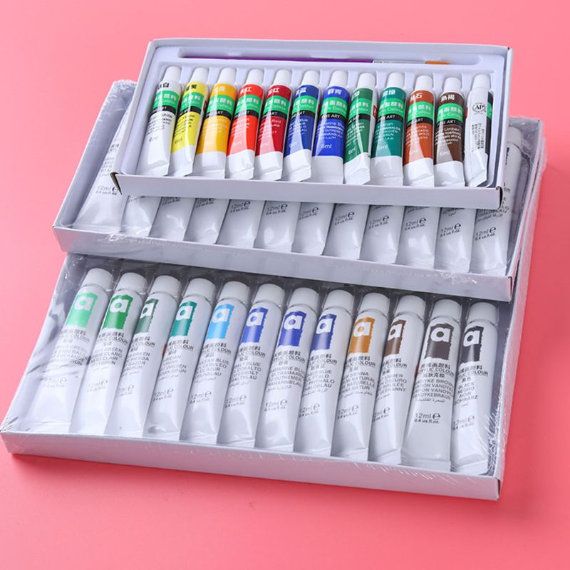 Acrylic Paints Set 12/24 Colors Professional Brush Set 12ml Tubes Artist  Drawing Painting Pigment Hand Painted Wall Paint DIY - AliExpress