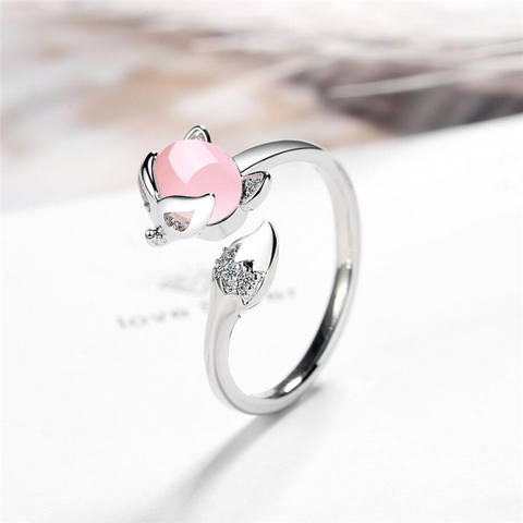 Sole Memory Fox Cute Romantic Color Opal 925 Sterling Silver Female Resizable Opening Rings SRI590 ► Photo 1/6