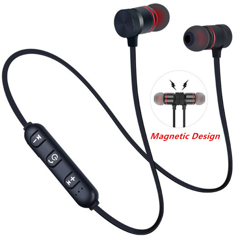 Wireless earphones Neckband Magnetic Sports 5.0 Bluetooth Earphone Stereo Earbuds Music Metal Headphones With Mic For All Phones ► Photo 1/6