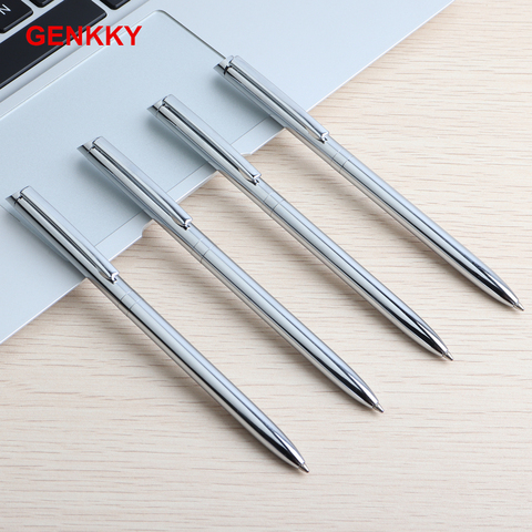 1PCS GENKKY Stainless Steel Rod Rotating Metal Ballpoint Pen Stationery Ballpen