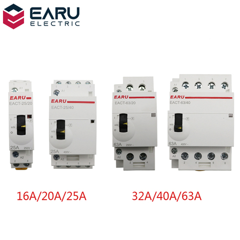 2P 4P 16A 25A 32A 40A 63A 220V 50/60Hz Din Rail Household AC Modular Contactor With Manual Control Handle Switch NO NC 2NO 2NC ► Photo 1/6