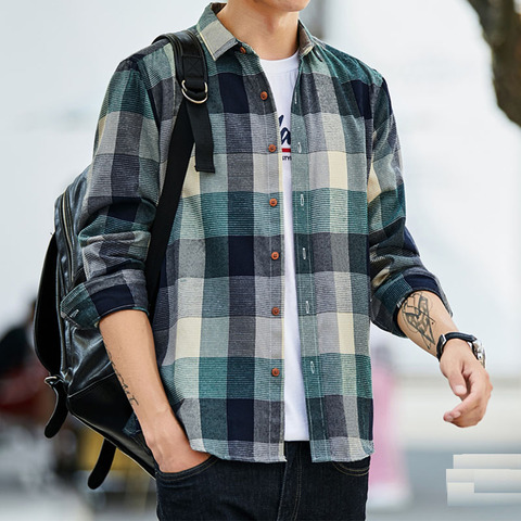 Plaid shirt Men long Sleeve Shirt Casual Social Slim Shirt male Cotton Mens Dress Shirts 4XL 5XL Legible ► Photo 1/6