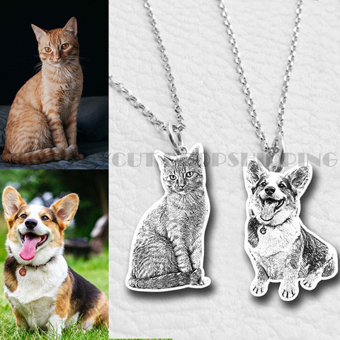 Custom Pet Necklace 925 Sterling Silver Photo Personalized Memory Jewelry Pendant Name Engrave keepsake Dog CAT Tag portrait ► Photo 1/6