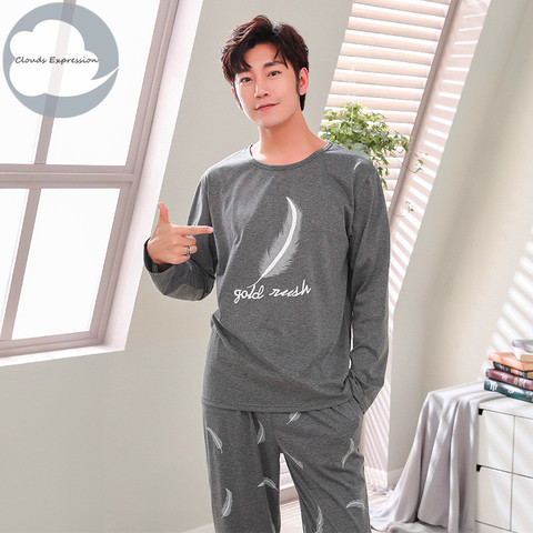 Autumn Winter Knitted Cotton Cartoon Men's Pyjamas Couple Pajamas Set Casual Male Sleepwear Pyjamas Night Pijamas Homewear 4XL ► Photo 1/6