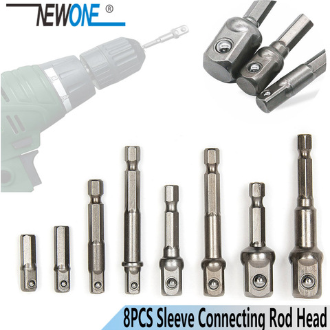 8pcs/set Sleeve Connecting Rod Head Socket Adapter Impact Hex Shank Drill Bits Bar Set 1/4