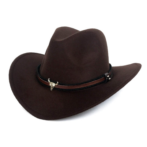 Fibonacci West Cowboy Hat Fashion Imitation Wool Felt Metal Bull Head Decoration Sombrero Western Men Women Cap ► Photo 1/6