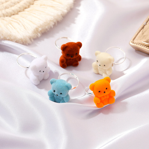 LATS Cute Plush Bear Ring Pet Animal Opening Adjustable Rings for Women  Cool Flocking Ring Fashion Finger Accessories Jewelry ► Photo 1/5