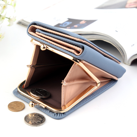 Wallet Women 2022 Lady Short Women Wallets Black Red Color Mini Money Purses Small Fold PU Leather Female Coin Purse Card Holder ► Photo 1/6