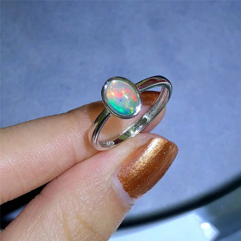 Promotion opal stone ring 1ct 5*7mm natural Australian opal gemstone silver ring solid 925 sterling silver opal ring for lady ► Photo 1/3