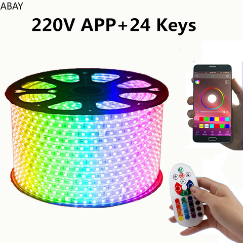 RGB LED Strip 220V 120 LEDs/m IP67 Waterproof Wireless Bluetooth