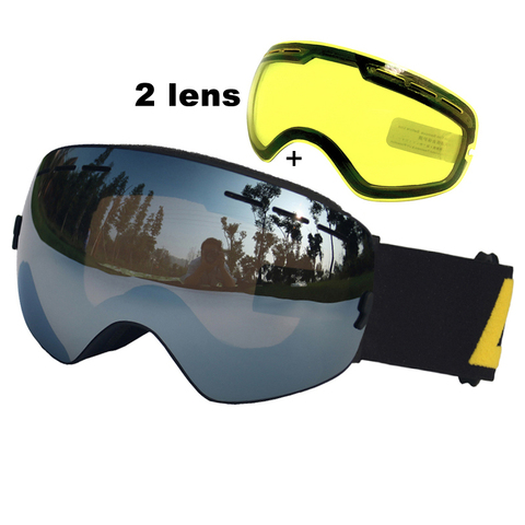 LOCLE Anti-fog Ski Goggles UV400 Ski Glasses Double Layers Skiing Snowboard Snow Goggles Ski Eyewear With One Brightening Lens ► Photo 1/6