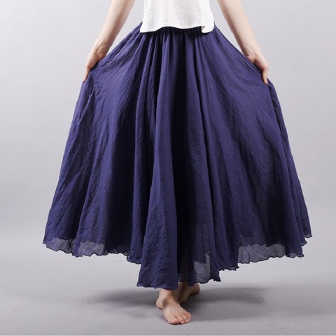 2022 Women Maxi Cotton Skirt Long Skirts Elastic Waist Pleated Skirts Beach Boho Vintage Summer Skirts Faldas Saia A line Skirts ► Photo 1/6