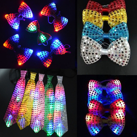Flashing Light Up Bow Tie Necktie LED Female Male  Party Light Sequins Tie  Decoration Gift Halloween Birthday Christmas Xmas ► Photo 1/6