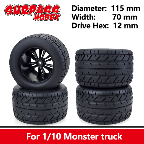 SURPASS HOBBY 4PCS 115MM Monster Truck Wheels Tires Off-Road Car Tires Set  for 1/10 RC Car HPI HSP Savage XS TM Flux Racing LRP ► Photo 1/1