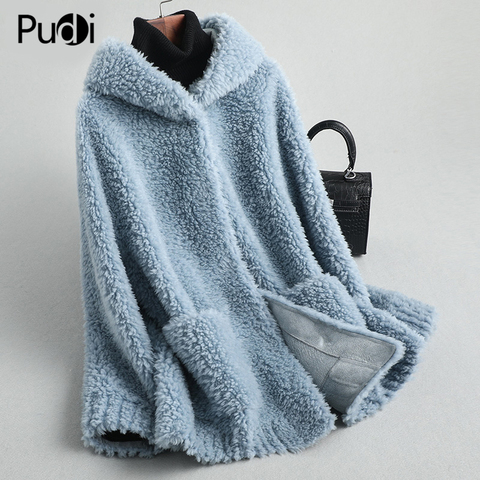 PUDI women winter real wool fur coat jacket female girl sheep shearing hooded coats lady fur parka jacket overcoats A59428 ► Photo 1/6