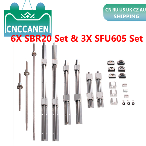 SBR20 CNC Set Linear Guide Any Length 6PCS Linear Rail +12x SBR20UU Linear Bearing Blocks+3x SFU1605 Ball Screw+DSG16H Nut Set ► Photo 1/6