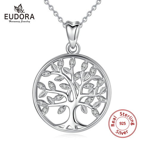 EUDORA 100% 925 Sterling Silver Tree of life Pendant Necklaces with AAA Zircon Women Fashion Jewelry Gift For girl Birthday D170 ► Photo 1/6